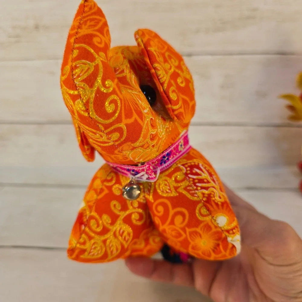 Chinese Zodiac Plush Set Red Sequin Dragon and Orange Floral‎ Elephant Decor